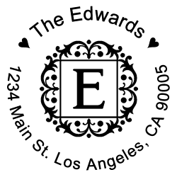 Storybook Round Letter E Monogram Stamp Sample